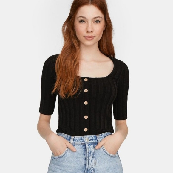 Cotton Ribbed Button-Up Top - Picture 3 of 3